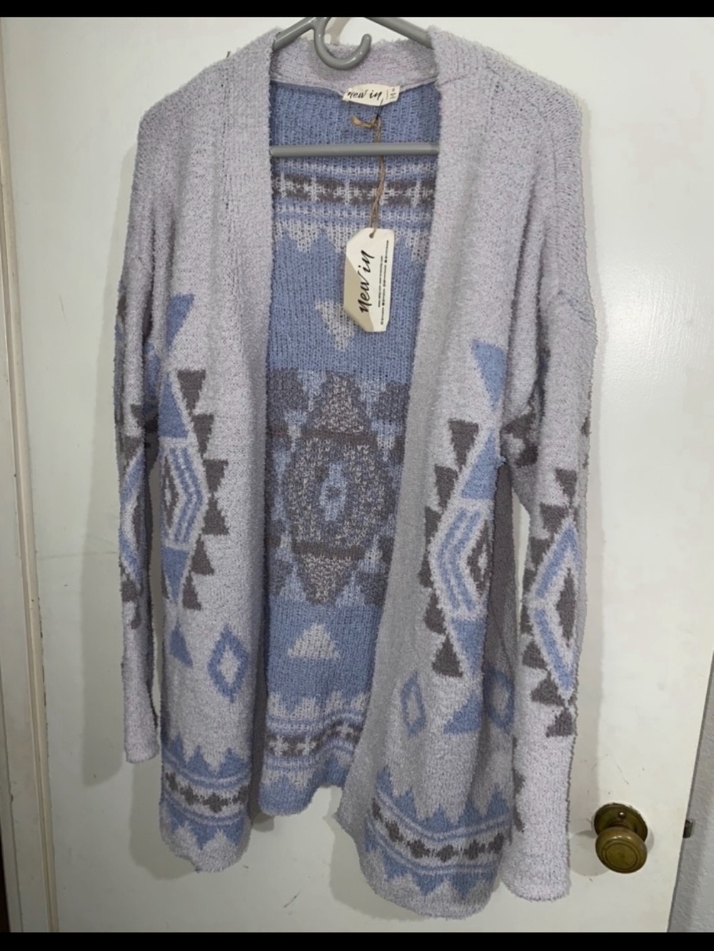 Cozy Lavender & Blue Open-Front Aztec Cardigan